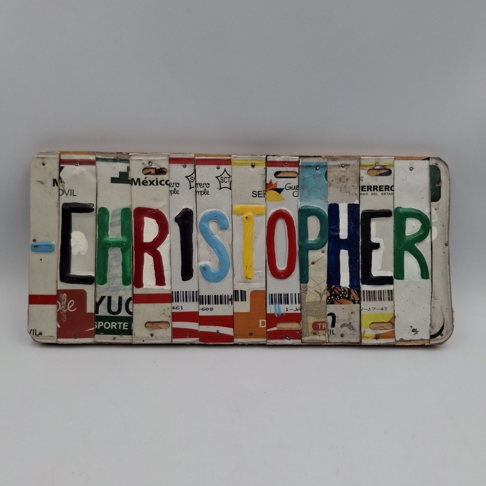 CHRISTOPHER License Plate Art Sign Name Custom Mexican‎ Plates Folk Art Wood